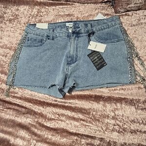 Forever 21 Denim Shorts with Silver Fringe Chain Detail